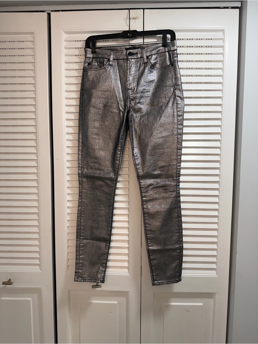 7 For All Mankind Metallic Pewter Skinny Jeans
